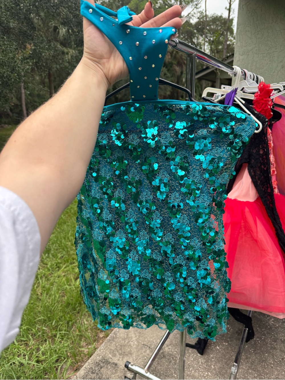 Teal Sequin Halter dance dress